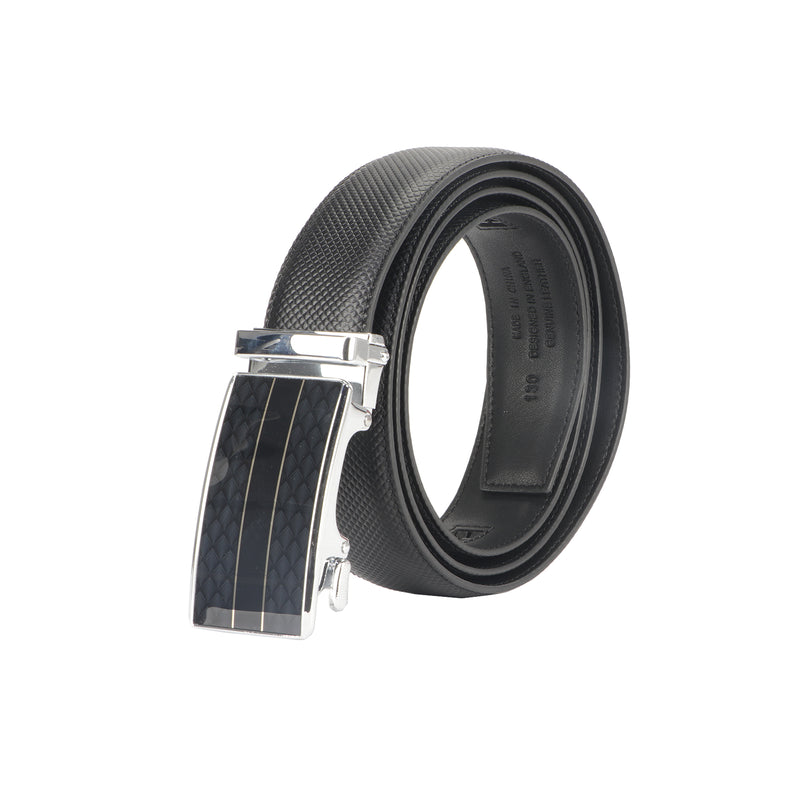 Genuine patterned leather auto lock buckle belt