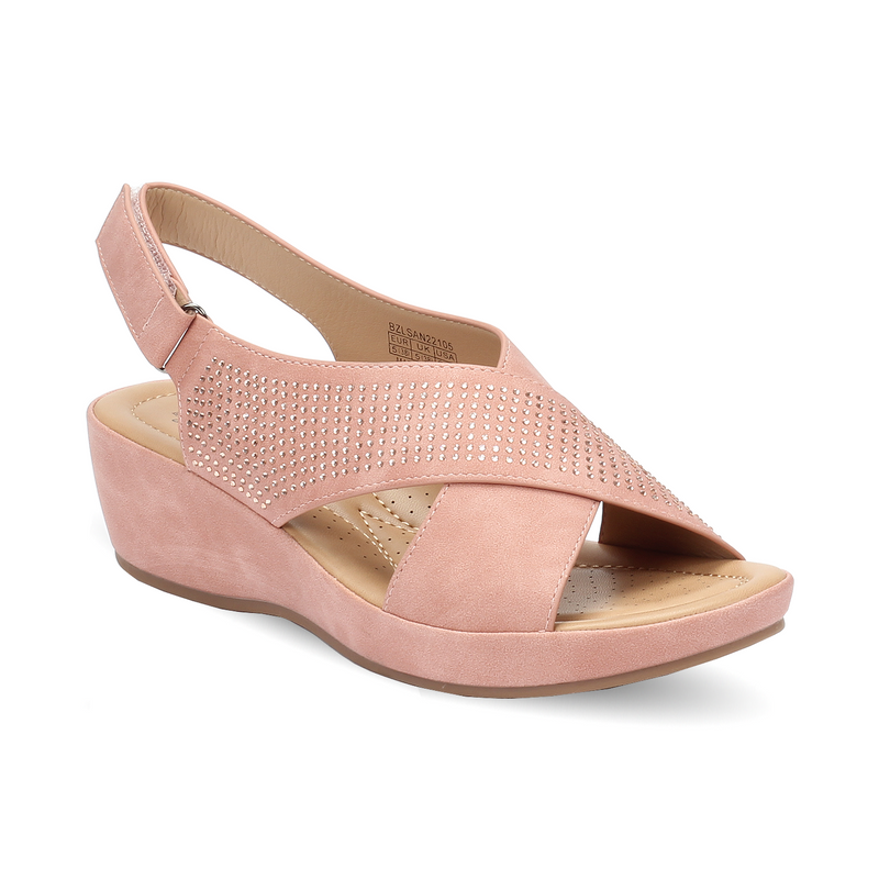 Sparkle accented Cross strap wedge sandal