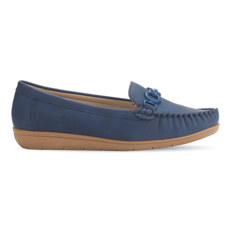 Discover Hattie Metal Loops Buckled Loafer by Pavers England. Elegant shoes for women and stylish ladies shoes. Blue Color. Shop now at shoe shop!