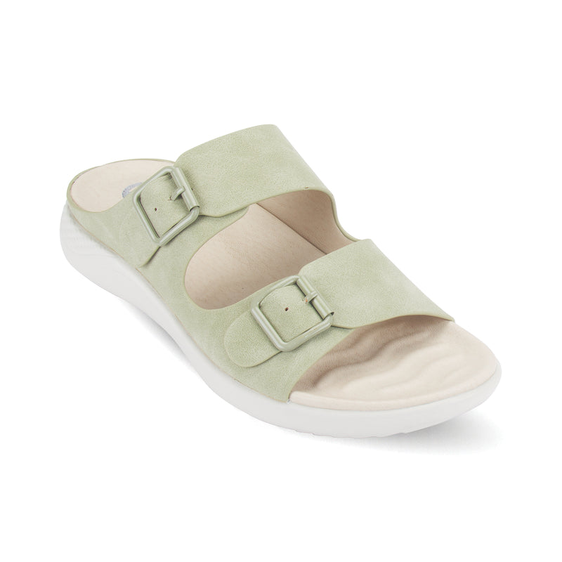 Discover the Polly naturale tone buckle strap mule from Pavers England. Stylish ladies shoes perfect for any occasion. Green color. Shop now!