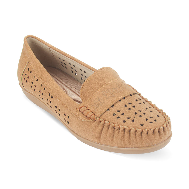 Discover the Quinn Hollow Perforated Casual Loafer by Pavers England. Stylish and comfy shoes for women from top shoe shops. Tan color. Shop now!