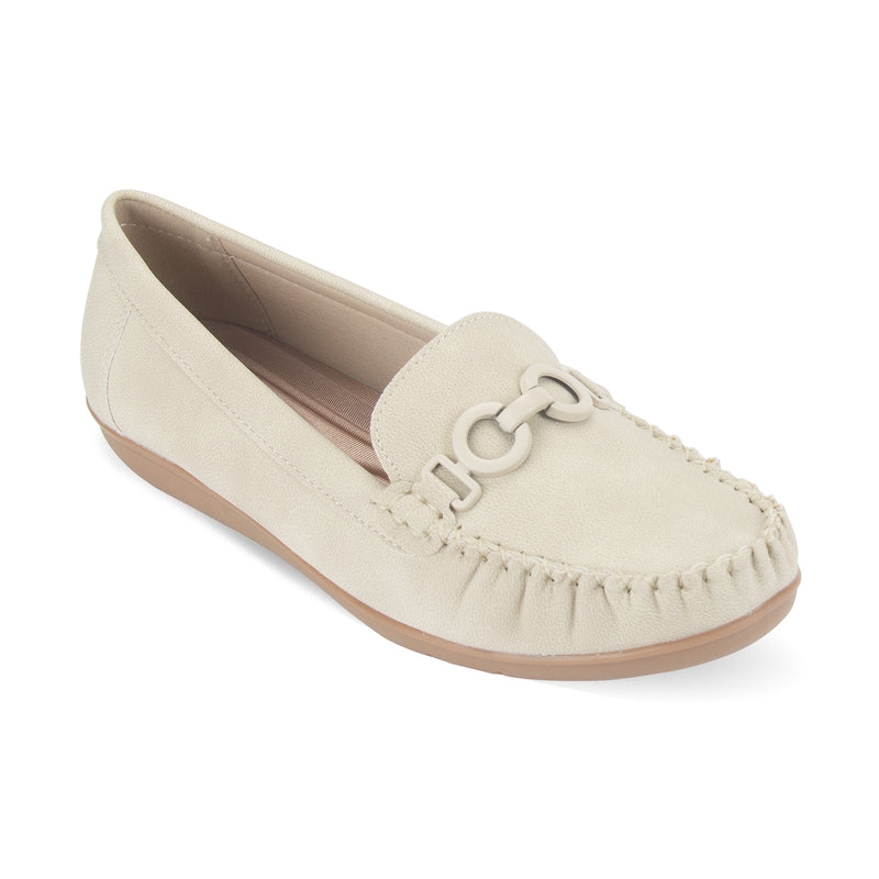 Discover Hattie Metal Loops Buckled Loafer by Pavers England. Elegant shoes for women and stylish ladies shoes. Beige Color. Shop now at shoe shop!