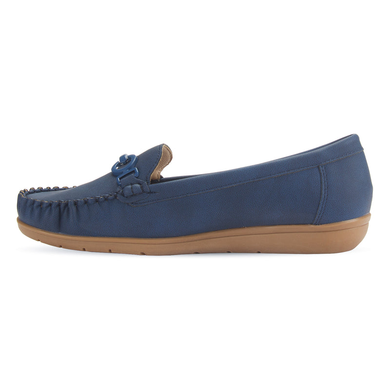 Discover Hattie Metal Loops Buckled Loafer by Pavers England. Elegant shoes for women and stylish ladies shoes. Blue Color. Shop now at shoe shop!