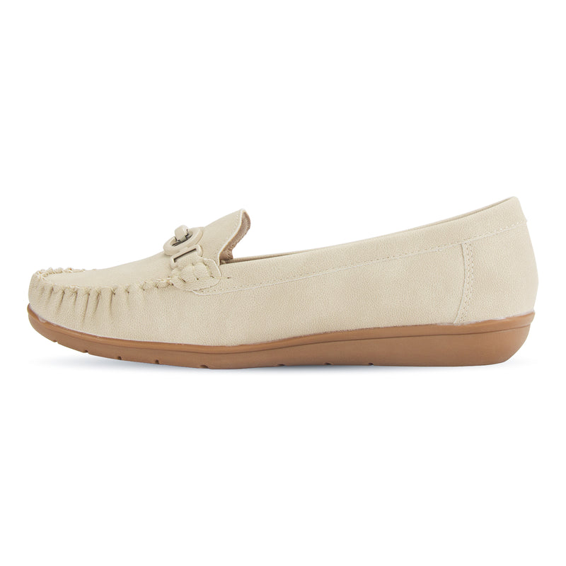 Discover Hattie Metal Loops Buckled Loafer by Pavers England. Elegant shoes for women and stylish ladies shoes. Beige Color. Shop now at shoe shop!