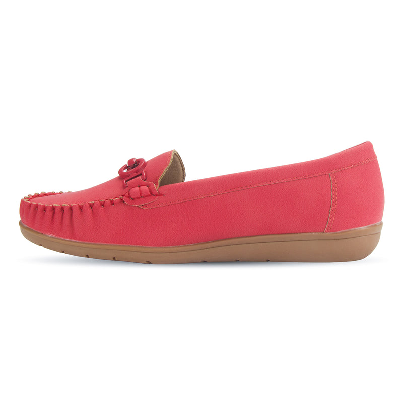 Discover Hattie Metal Loops Buckled Loafer by Pavers England. Elegant shoes for women and stylish ladies shoes. Red Color. Shop now at shoe shop!