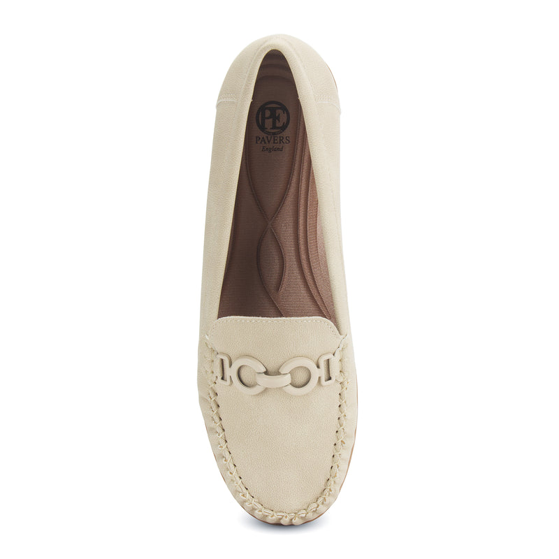 Discover Hattie Metal Loops Buckled Loafer by Pavers England. Elegant shoes for women and stylish ladies shoes. Beige Color. Shop now at shoe shop!