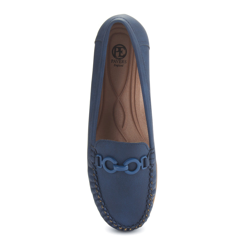 Discover Hattie Metal Loops Buckled Loafer by Pavers England. Elegant shoes for women and stylish ladies shoes. Blue Color. Shop now at shoe shop!