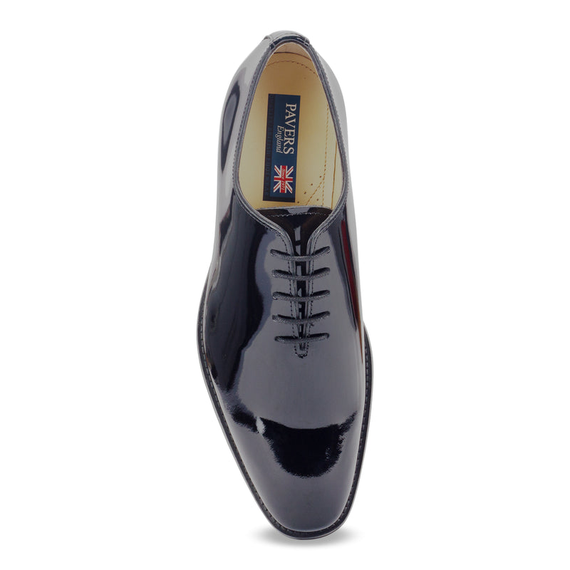 Explore the Belmont Leather Wholecut Oxford Shoe by Pavers England. Formal laced shoes for men perfect for mens shoes collection. Patent Black shoes. Buy now!