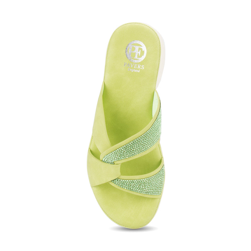 Discover the Ghita jewel embellished slider mule from Pavers England. Stylish ladies shoes perfect for any occasion. Green color. Shop now!