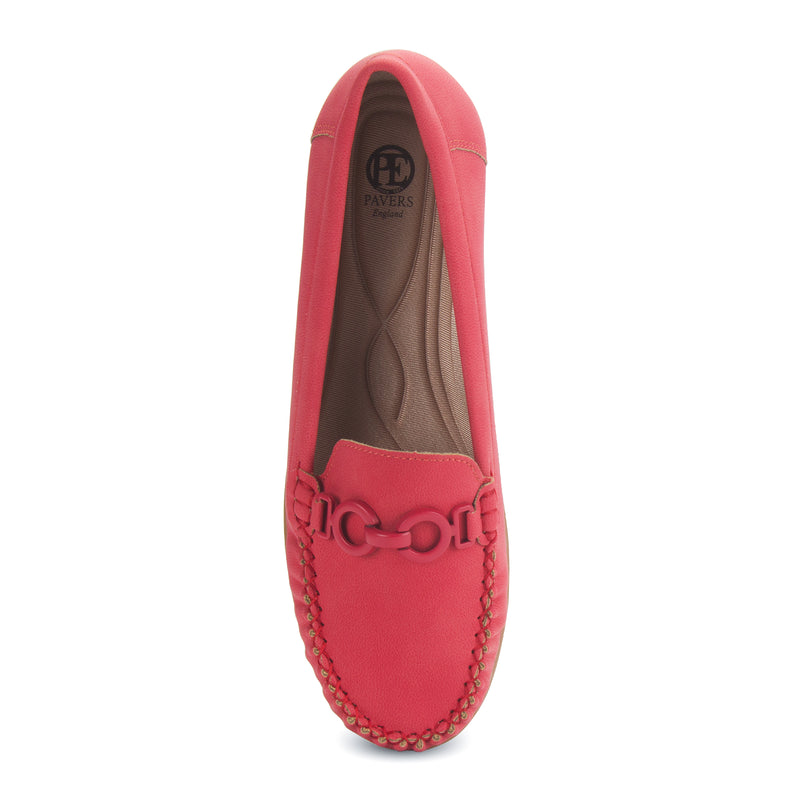 Discover Hattie Metal Loops Buckled Loafer by Pavers England. Elegant shoes for women and stylish ladies shoes. Red Color. Shop now at shoe shop!