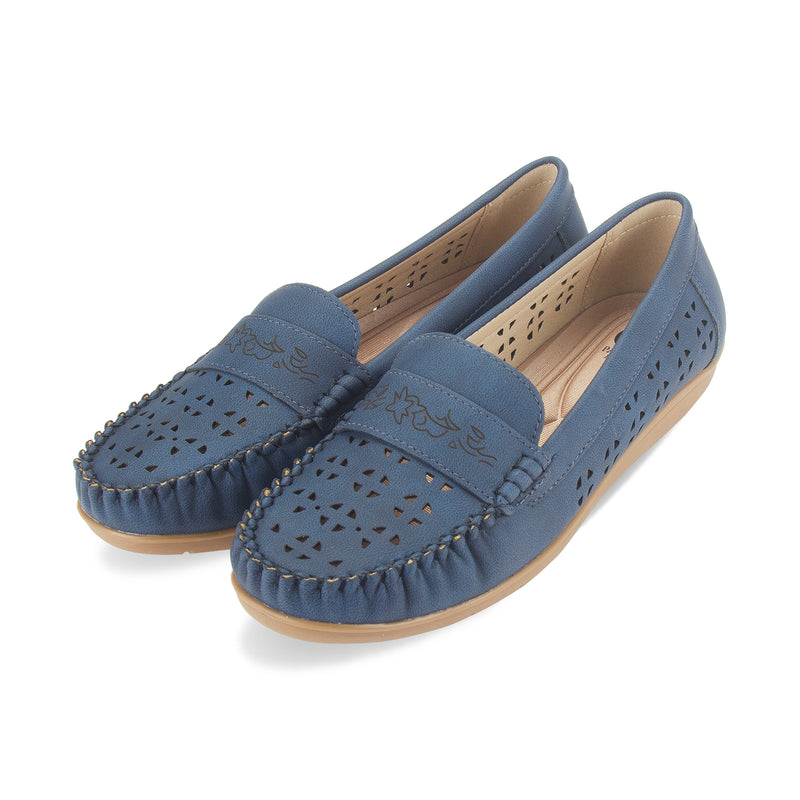 Discover the Quinn Hollow Perforated Casual Loafer by Pavers England. Stylish and comfy shoes for women from top shoe shops. Blue color. Shop now!