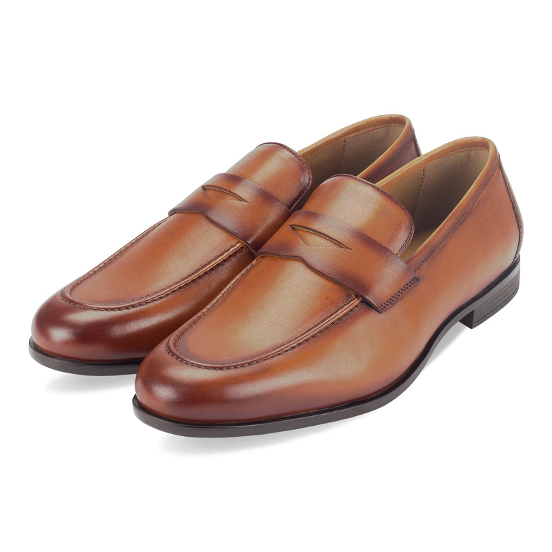 Shop the Lucien Gentry Formal Penny Loafer by Pavers England. These stylish leather loafer shoes are ideal formal loafers for men. Perfect mens shoes. Tan shoes. Buy now!