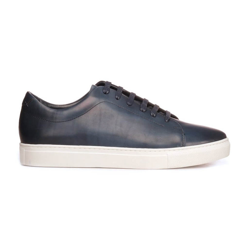 Low Top Leather Sneakers For Men - Navy