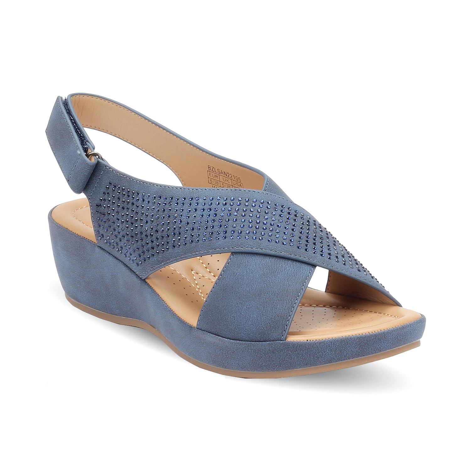 Sparkle accented Cross strap wedge sandal Navy