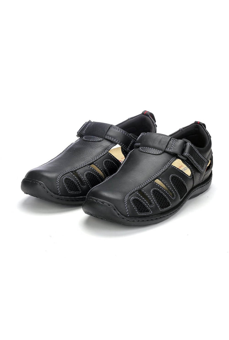 Black Leather Casual Sandals for Men