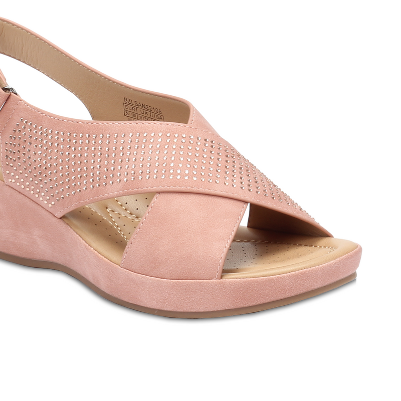 Sparkle accented Cross strap wedge sandal