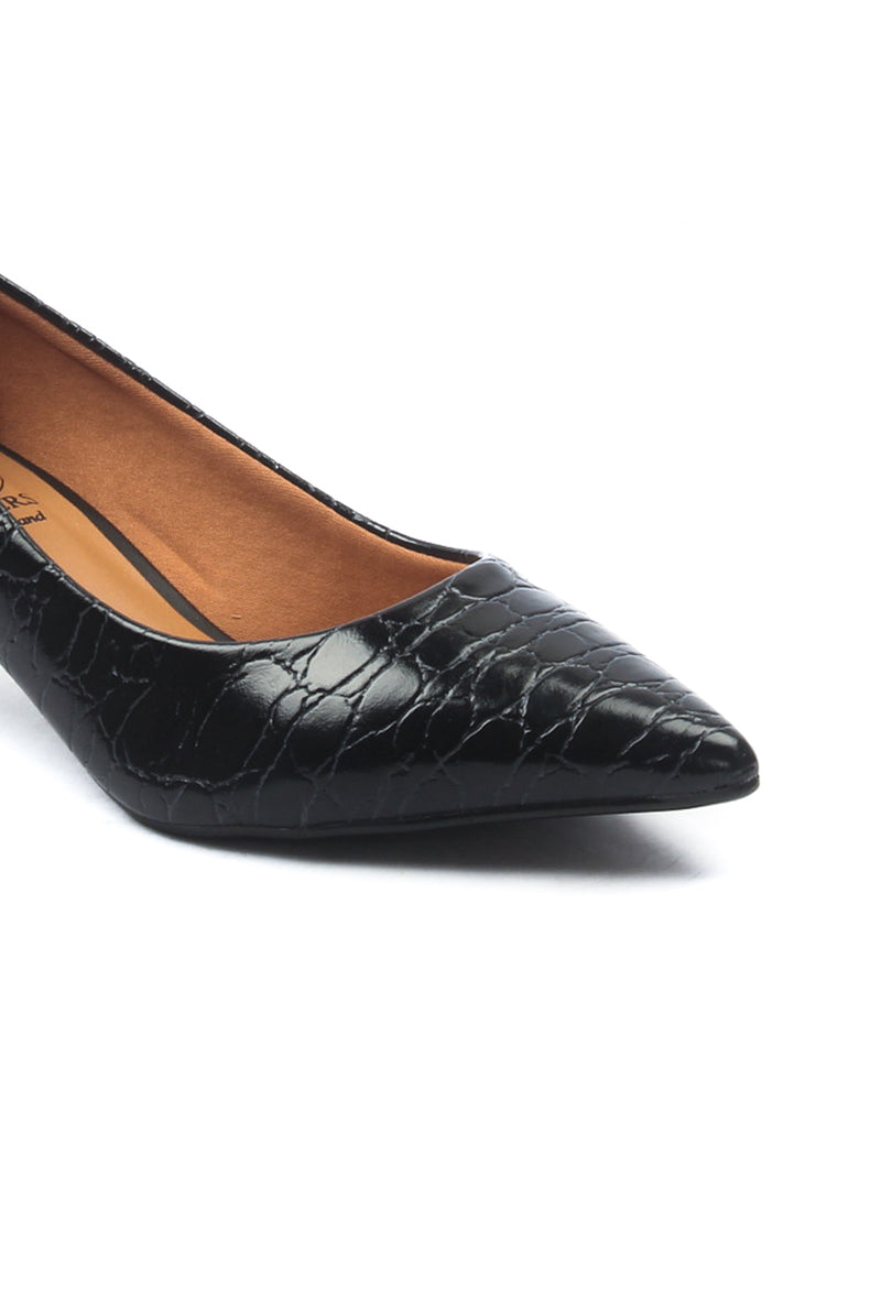 Women's Textured Kitten Heel Pumps - Black - Heels - Pavers England