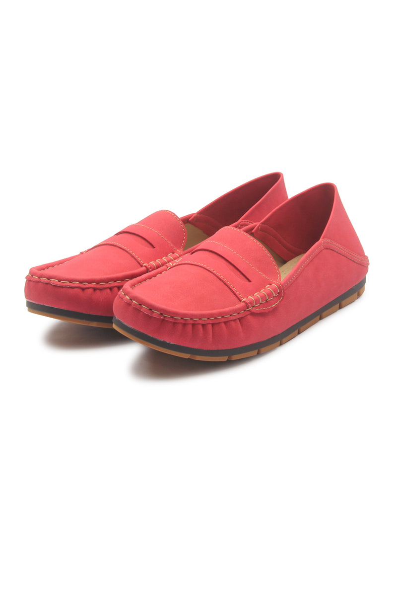 Women's Penny Loafers-Red - Full Shoes - Pavers England
