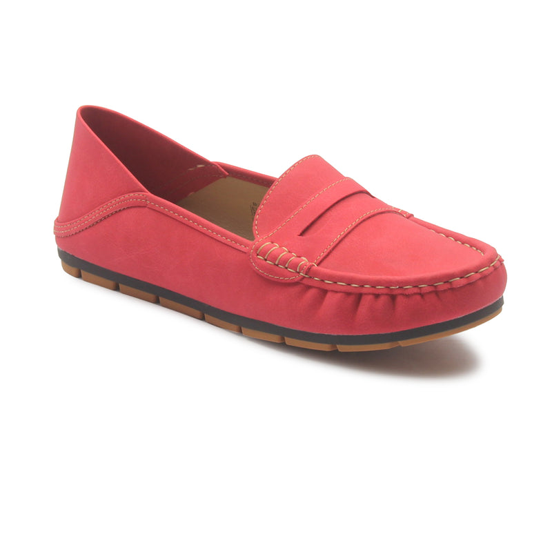 Women's Penny Loafers-Red - Full Shoes - Pavers England