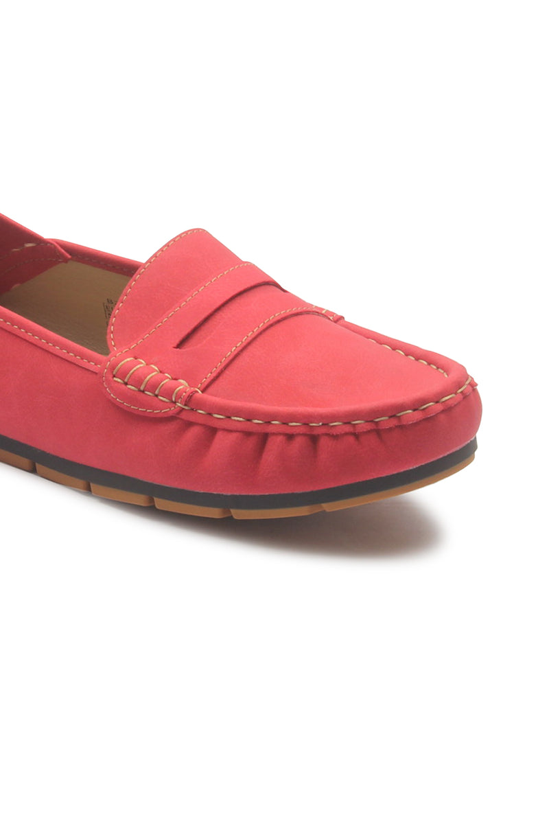 Women's Penny Loafers-Red - Full Shoes - Pavers England