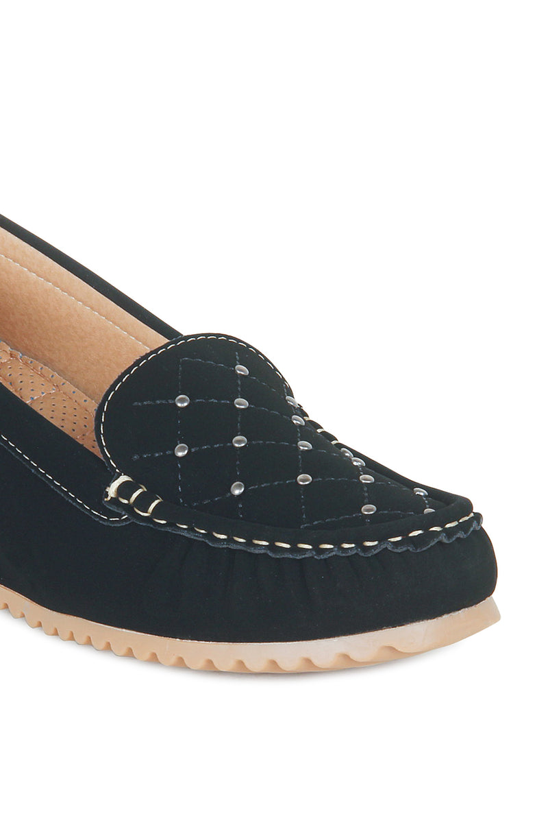 Women's Studded Loafers-Black - Full Shoes - Pavers England