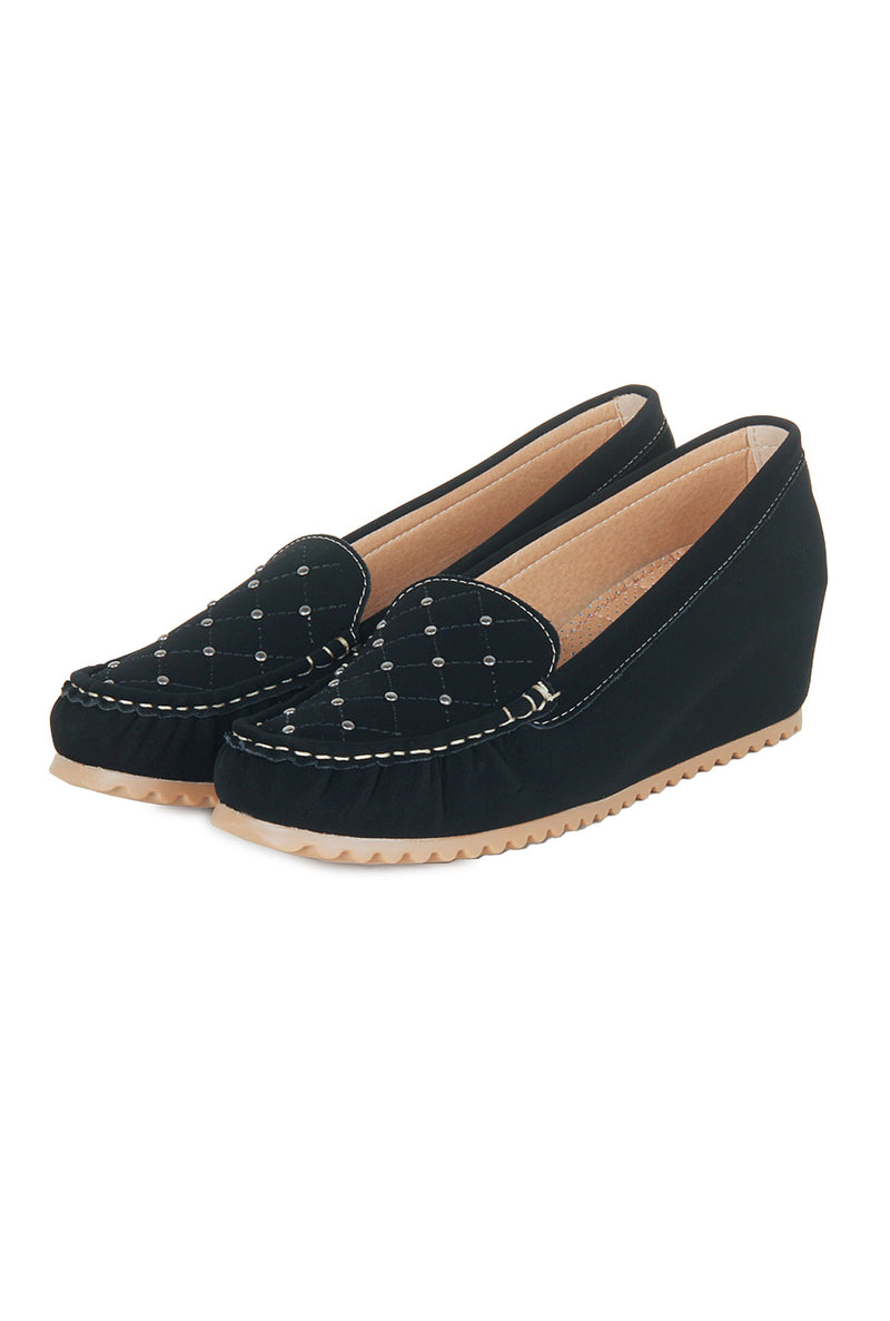 Women's Studded Loafers-Black - Full Shoes - Pavers England