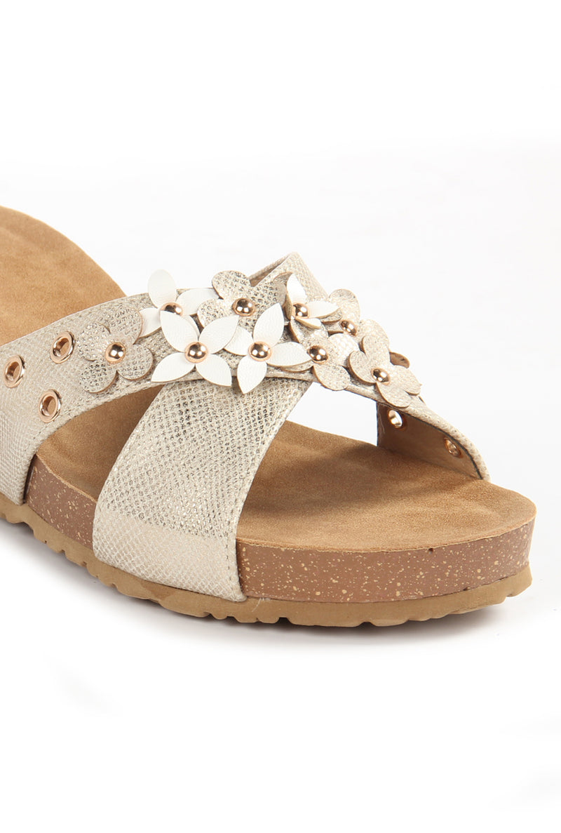 Textured Mule Wedges for Women-Gold - Pavers England