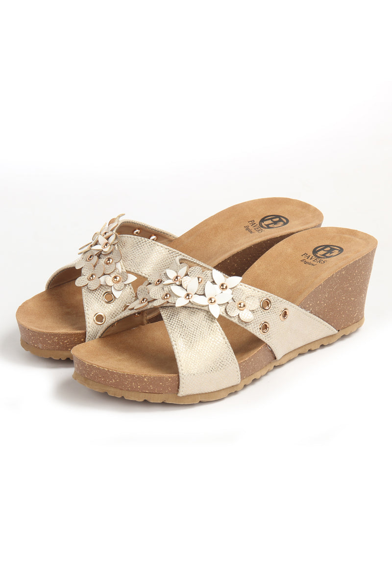 Textured Mule Wedges for Women-Gold - Pavers England