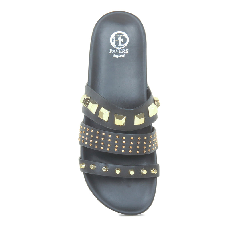 Women's Stud Embellished Sliders-Black - Mules - Pavers England
