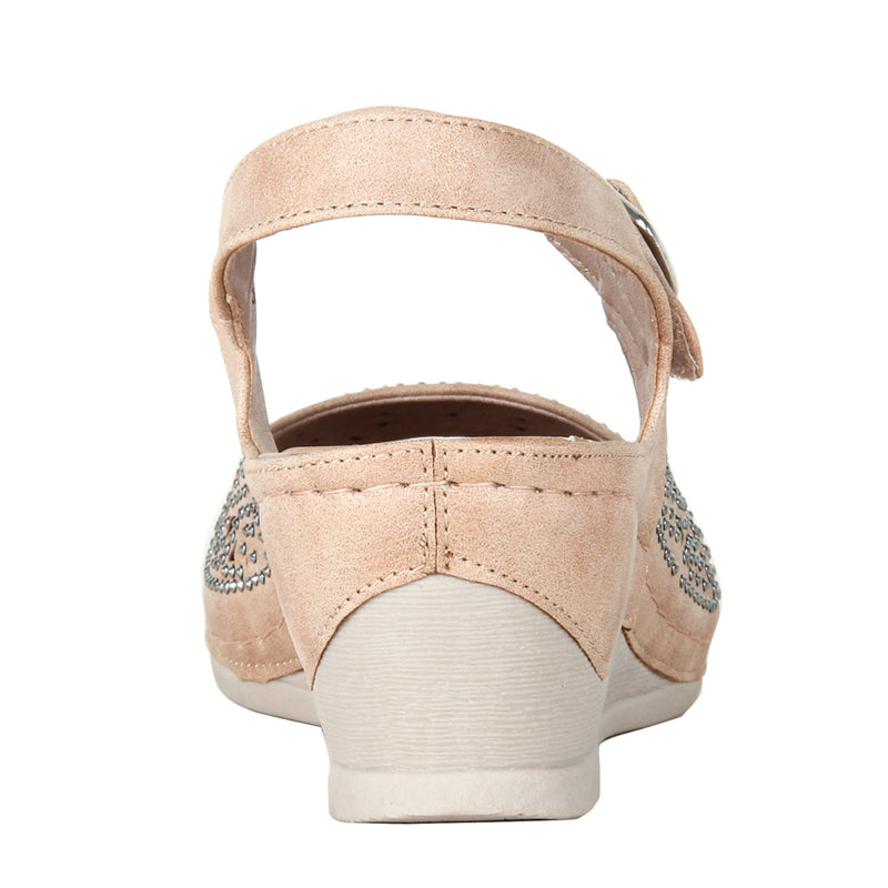 Sandal wedges with buckle fastening for women-Beige - Sandals - Pavers England