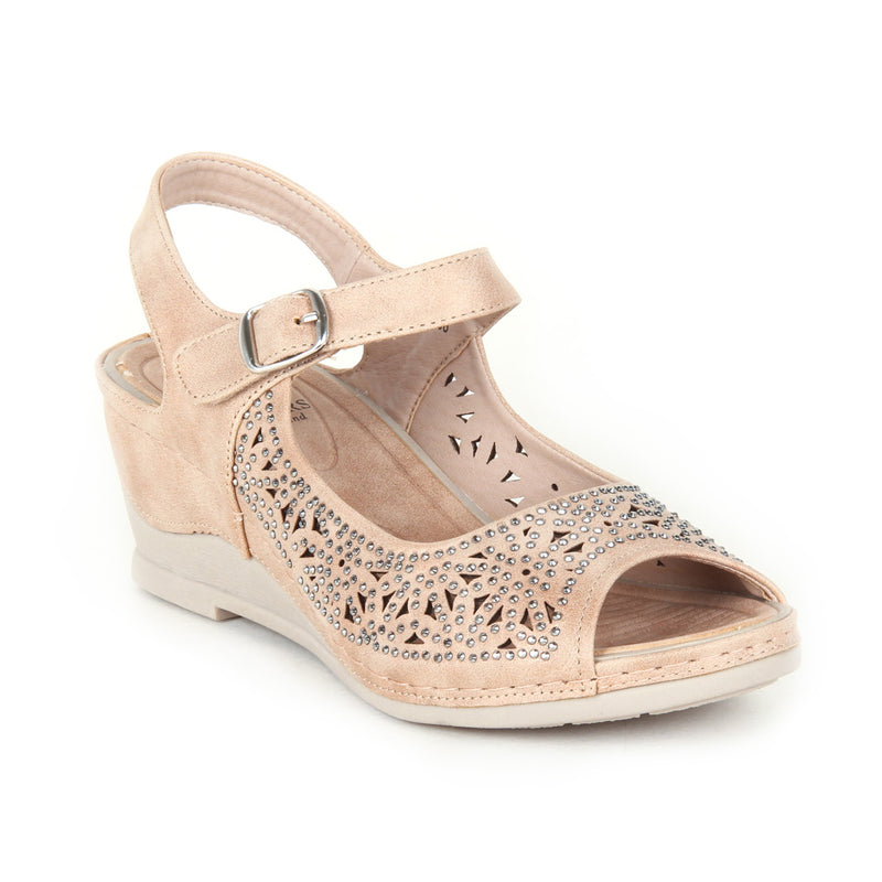 Sandal wedges with buckle fastening for women-Beige - Sandals - Pavers England