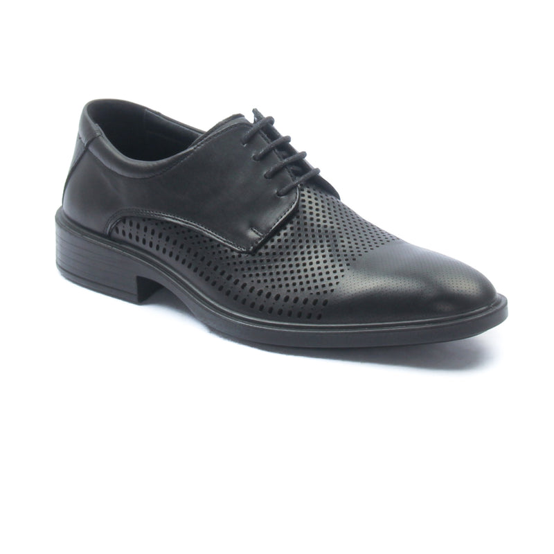Men’s textured leather lace-up shoes with low heel - Black - Laced Shoes - Pavers England