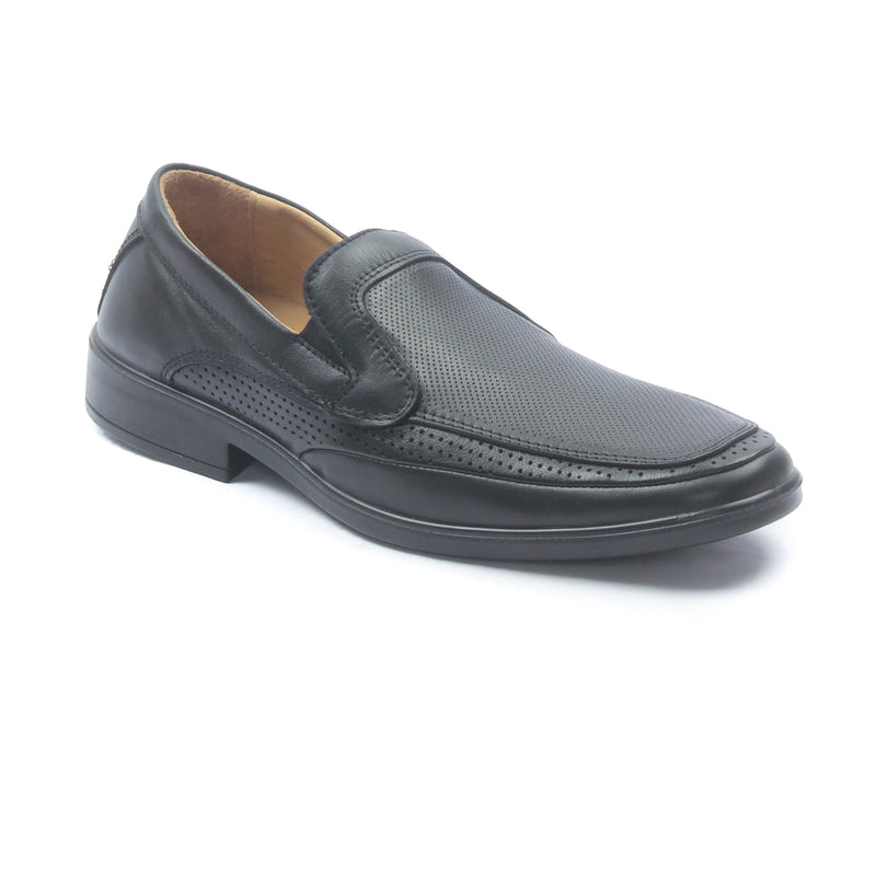 Men’s leather loafer shoes with laser cut details - Black - Formal Loafers - Pavers England