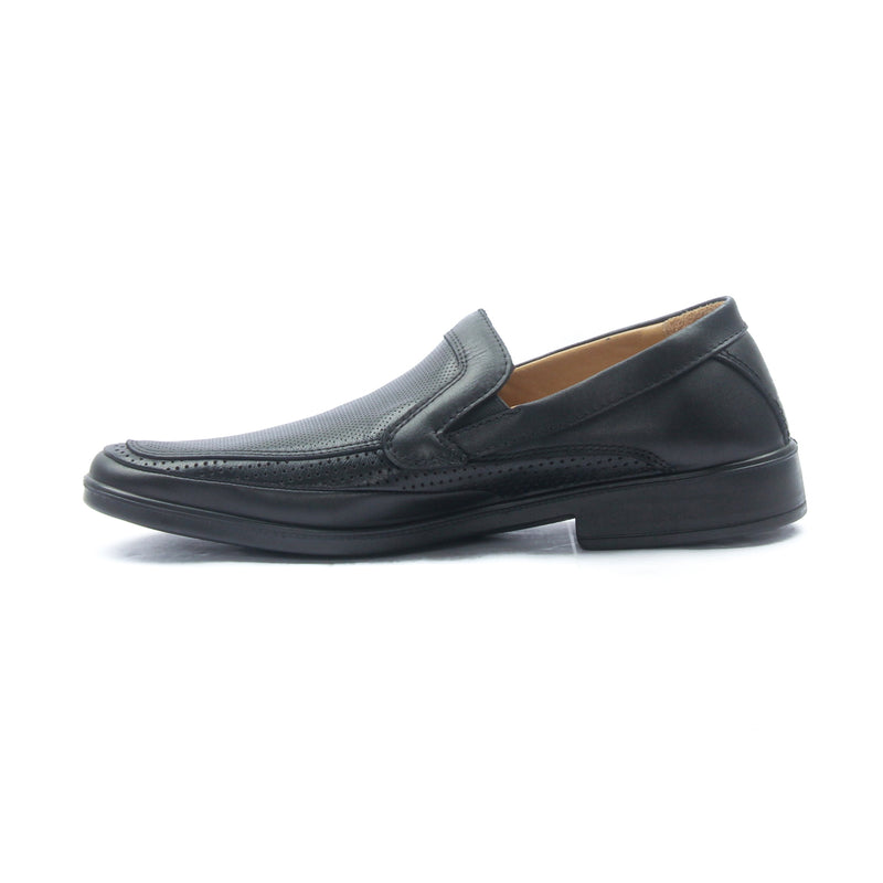 Men’s leather loafer shoes with laser cut details - Black - Formal Loafers - Pavers England