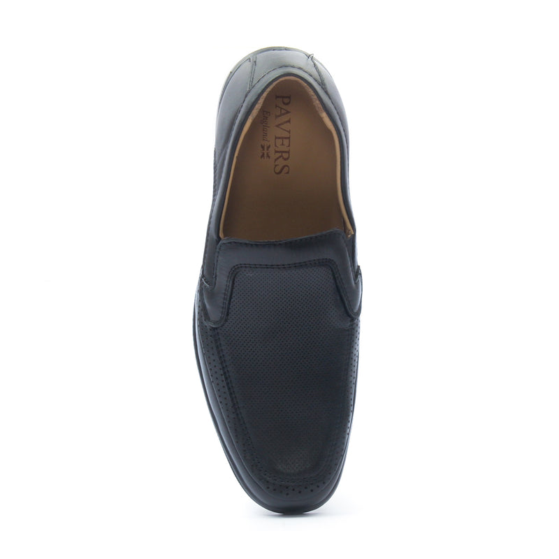 Men’s leather loafer shoes with laser cut details - Black - Formal Loafers - Pavers England