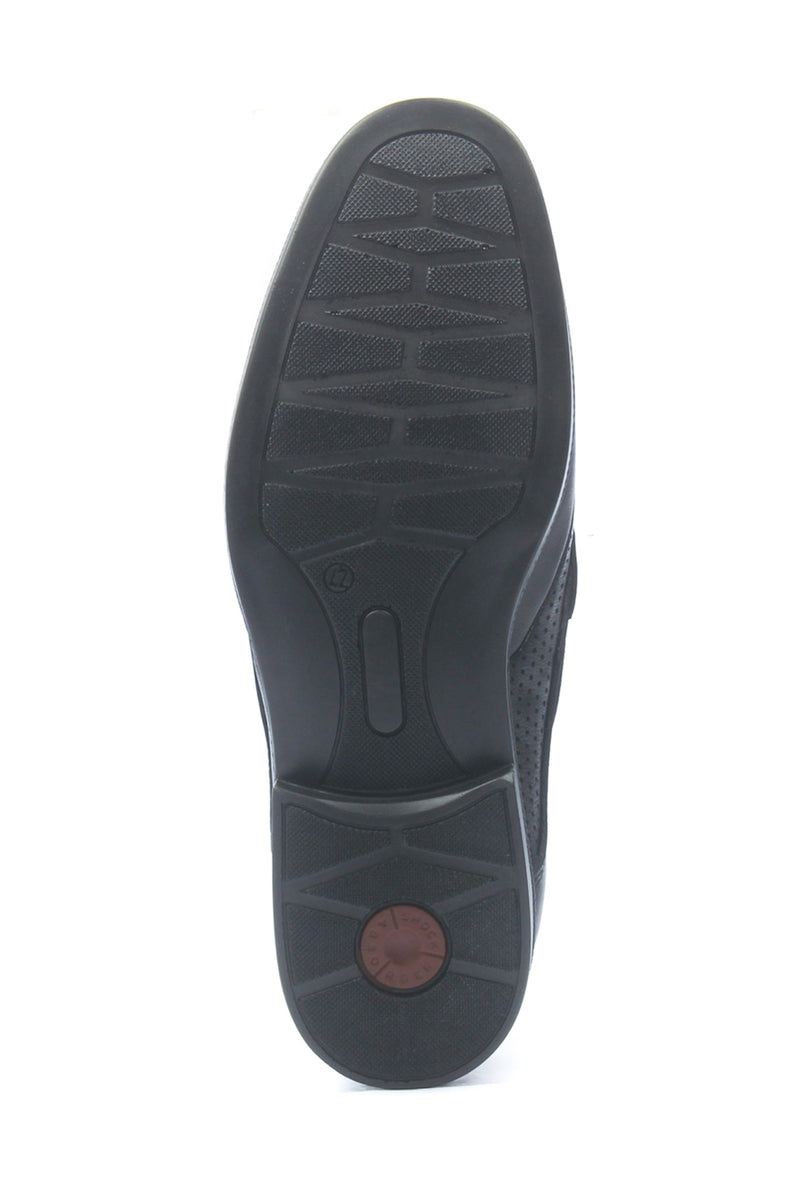 Men’s leather loafer shoes with laser cut details - Black - Formal Loafers - Pavers England