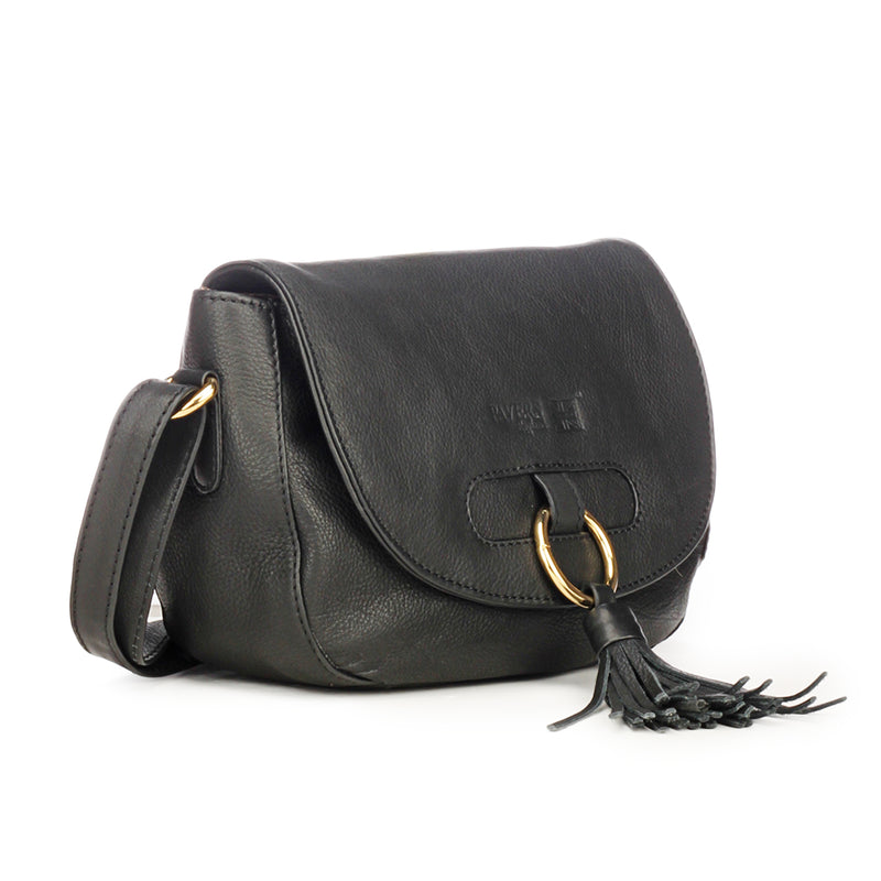 Leather Sling Bag with Tassels for Women-Black - Bags & Accessories - Pavers England