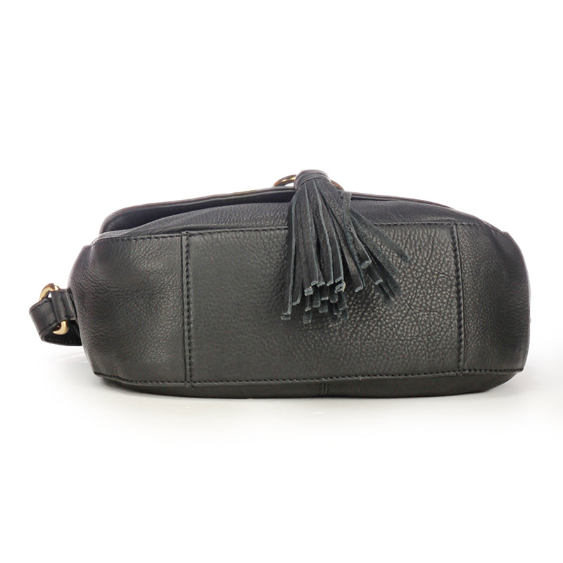Leather Sling Bag with Tassels for Women-Black - Bags & Accessories - Pavers England