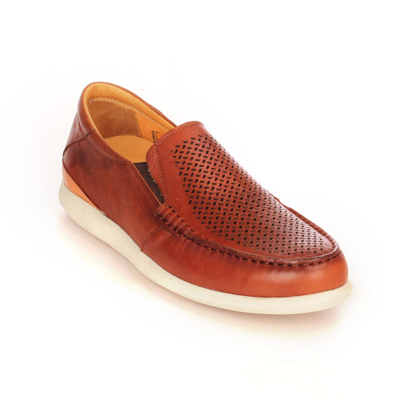 Leather slip-on shoes with low heel for men-Brown - Comfort Fits - Pavers England