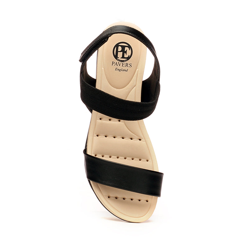 Flat Sandals with Velcro straps for Women - Black - Sandals - Pavers England