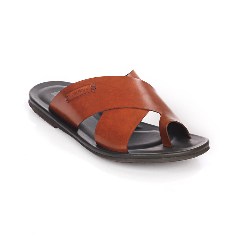Men’s leather toe-post with low heel - Tan - Open Toe - Pavers England