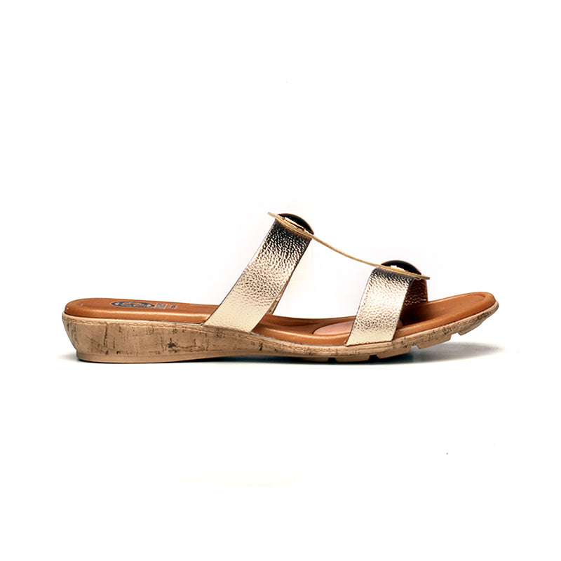 Casual T-Strap Mule Wedges for Women-Gold - Open Mules - Pavers England