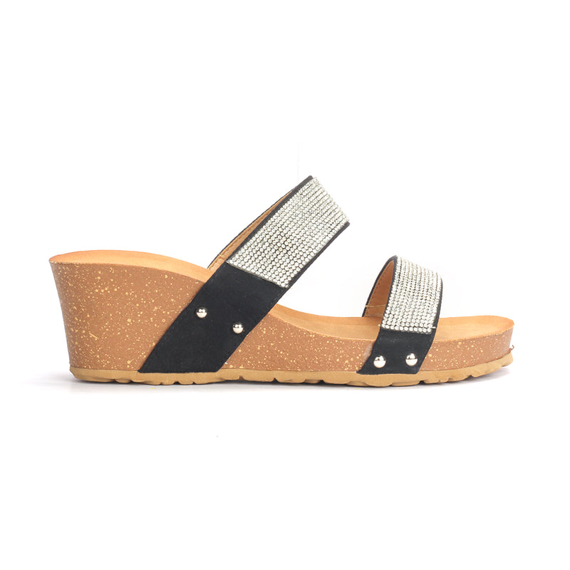 Jewel Embellished Synthetic Mule Wedges for Women - Pavers England