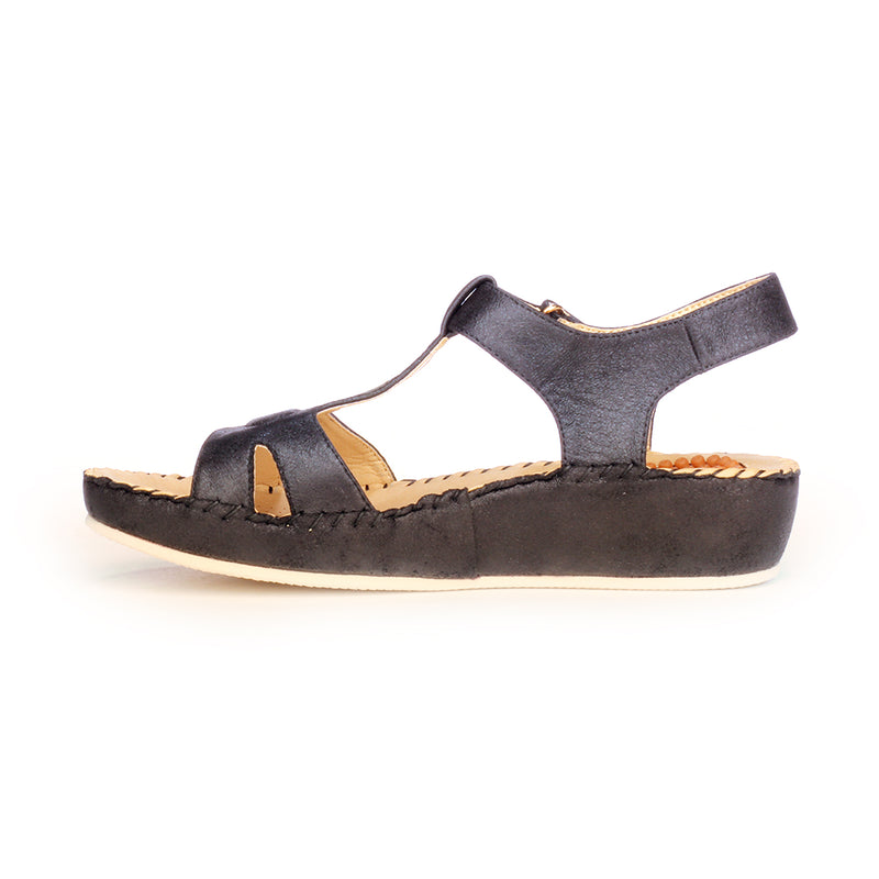 Solid Black Textile Sandals for Women - Sandals - Pavers England