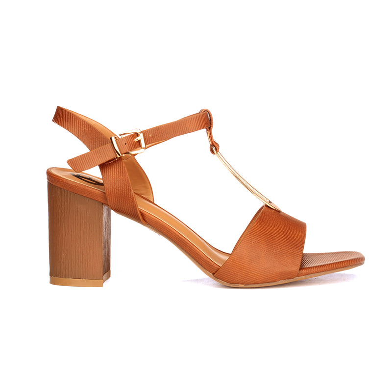 Formal T-Strapped Sandals for Women - Tan - Heels - Pavers England