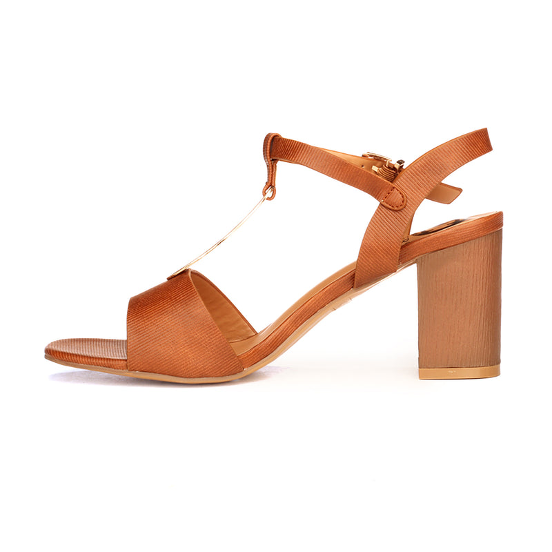 Formal T-Strapped Sandals for Women - Tan - Heels - Pavers England