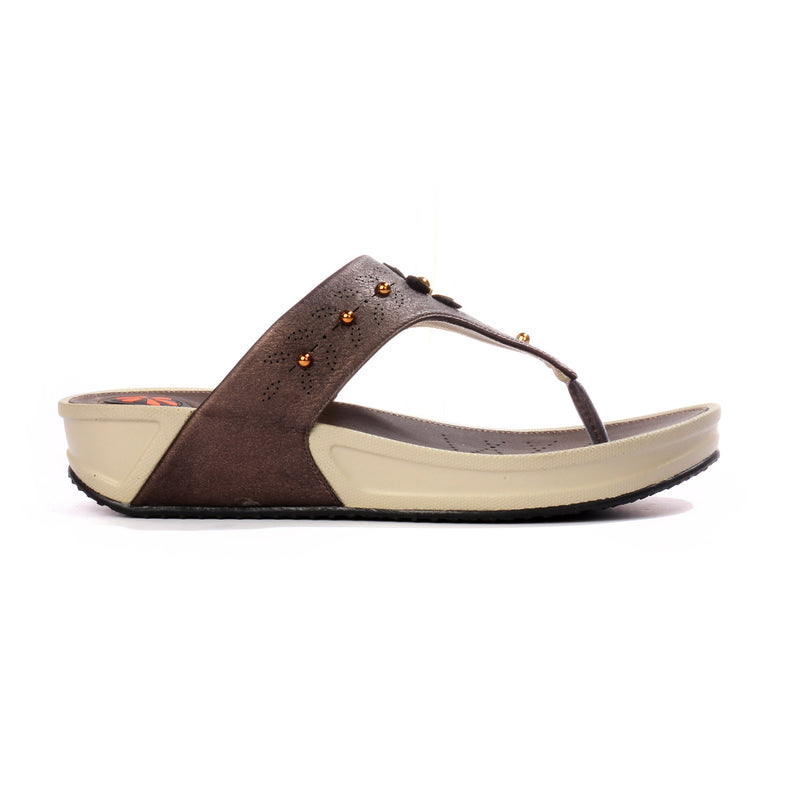 Toe Post with Medium Wedge Heel & T straps for Women-Coffee - Toeposts - Pavers England