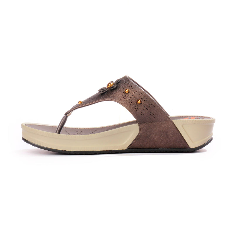 Toe Post with Medium Wedge Heel & T straps for Women-Coffee - Toeposts - Pavers England