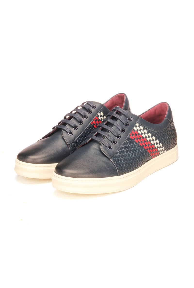 Striped And Checkered Sneakers For Men - Navy - Sneakers - Pavers England