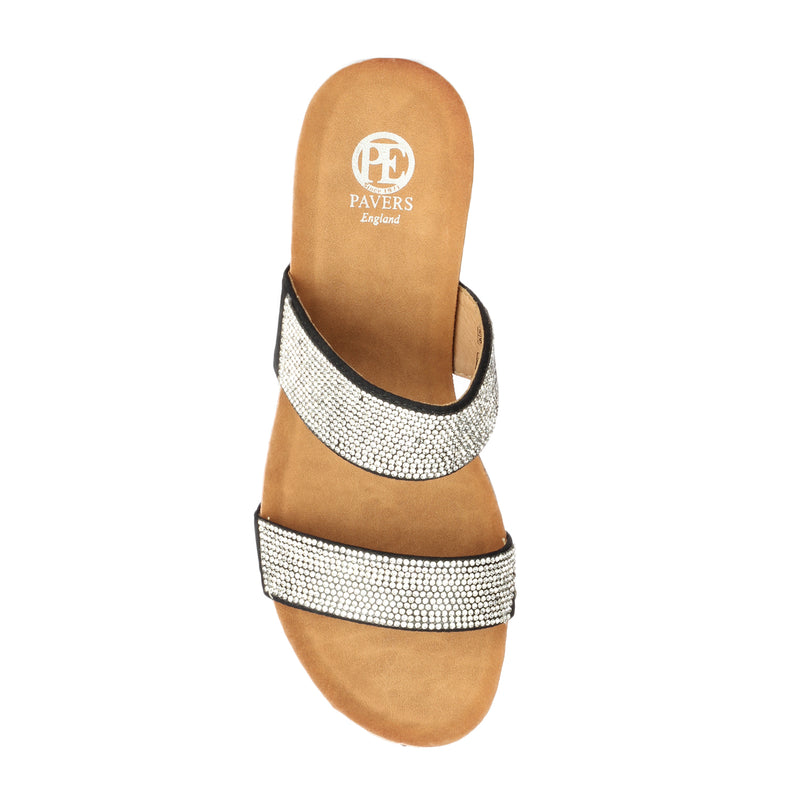 Jewel Embellished Synthetic Mule Wedges for Women - Pavers England